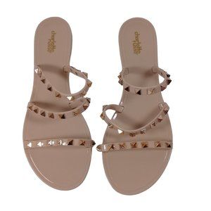 Charlotte Women's NEW Shine Beige Gold Studded Jelly Slip-On Flat Strap Sandal 9